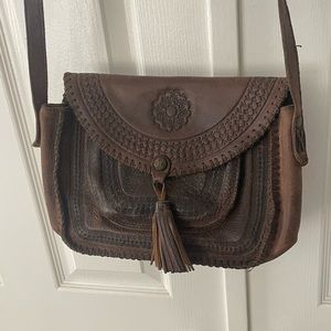 Patricia Nash brown full grain leather cross body bag